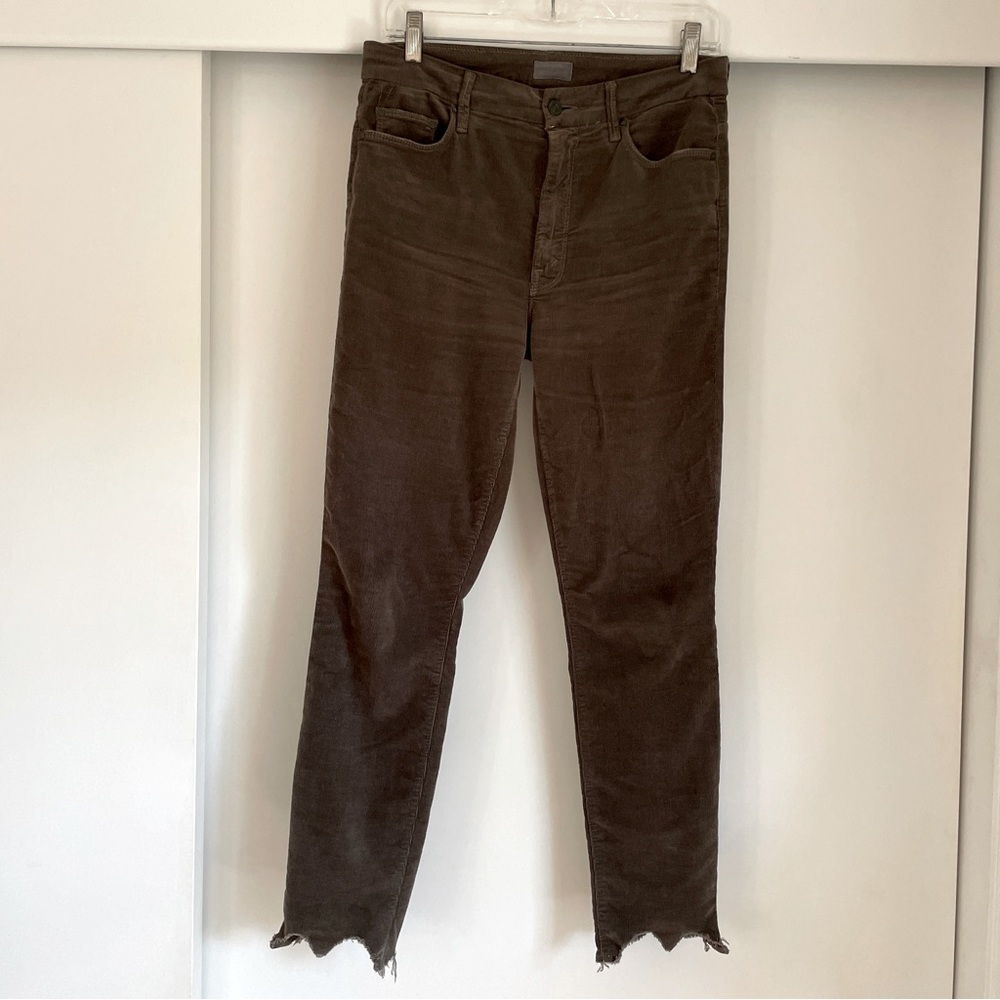 MOTHER High Waisted Looker Ankle Chew Gray Corduroy Pants Sz 28 Hopscotch‎